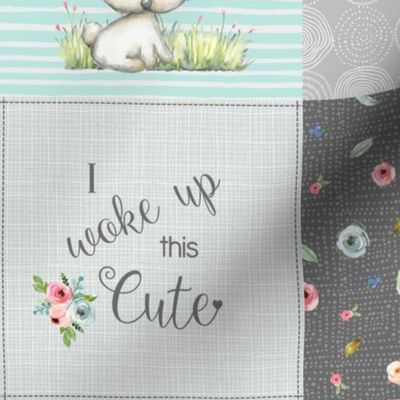 Woodland Friends Nursery Patchwork Quilt - I Woke Up This Cute Wholecloth Deer Fox Raccoon Bunny (Grey Blush) GingerLous