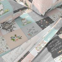 Woodland Friends Nursery Patchwork Quilt - I Woke Up This Cute Wholecloth Deer Fox Raccoon Bunny (Grey Blush) GingerLous