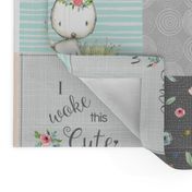 Woodland Friends Nursery Patchwork Quilt - I Woke Up This Cute Wholecloth Deer Fox Raccoon Bunny (Grey Blush) GingerLous