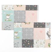 Woodland Friends Nursery Patchwork Quilt - I Woke Up This Cute Wholecloth Deer Fox Raccoon Bunny (Grey Blush) GingerLous