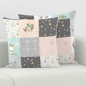 Woodland Friends Nursery Patchwork Quilt - I Woke Up This Cute Wholecloth Deer Fox Raccoon Bunny (Grey Blush) GingerLous