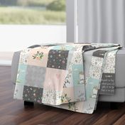 Woodland Friends Nursery Patchwork Quilt - I Woke Up This Cute Wholecloth Deer Fox Raccoon Bunny (Grey Blush) GingerLous