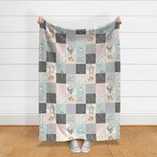 Woodland Friends Nursery Patchwork Quilt - I Woke Up This Cute Wholecloth Deer Fox Raccoon Bunny (Grey Blush) GingerLous