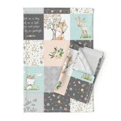 Woodland Friends Nursery Patchwork Quilt - I Woke Up This Cute Wholecloth Deer Fox Raccoon Bunny (Grey Blush) GingerLous