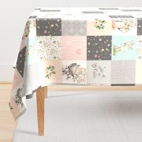 Woodland Friends Nursery Patchwork Quilt - I Woke Up This Cute Wholecloth Deer Fox Raccoon Bunny (Grey Blush) GingerLous