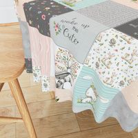 Woodland Friends Nursery Patchwork Quilt - I Woke Up This Cute Wholecloth Deer Fox Raccoon Bunny (Grey Blush) GingerLous