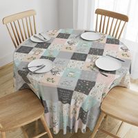 Woodland Friends Nursery Patchwork Quilt - I Woke Up This Cute Wholecloth Deer Fox Raccoon Bunny (Grey Blush) GingerLous