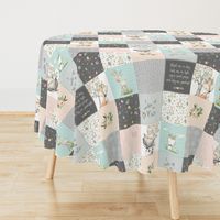 Woodland Friends Nursery Patchwork Quilt - I Woke Up This Cute Wholecloth Deer Fox Raccoon Bunny (Grey Blush) GingerLous