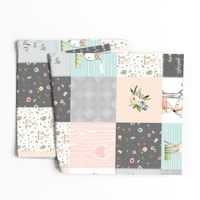 Woodland Friends Nursery Patchwork Quilt - I Woke Up This Cute Wholecloth Deer Fox Raccoon Bunny (Grey Blush) GingerLous