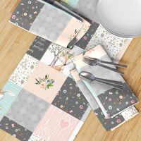 Woodland Friends Nursery Patchwork Quilt - I Woke Up This Cute Wholecloth Deer Fox Raccoon Bunny (Grey Blush) GingerLous