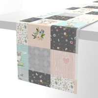 Woodland Friends Nursery Patchwork Quilt - I Woke Up This Cute Wholecloth Deer Fox Raccoon Bunny (Grey Blush) GingerLous