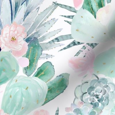 pastel cactus floral - white