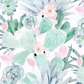 pastel cactus floral - white
