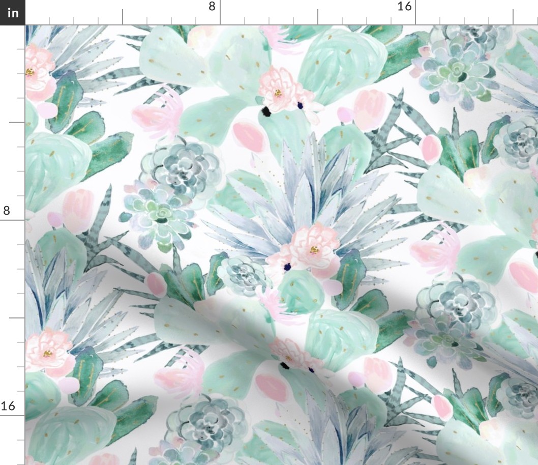 pastel cactus floral - white