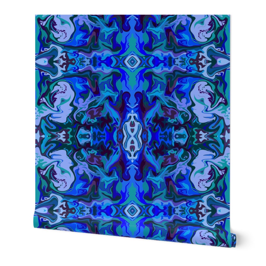 BN8 -  LG - Abstract Marbled Tapestry in  Blues - Lavender - Purple - Teal