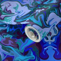 BN8 -  LG - Abstract Marbled Tapestry in  Blues - Lavender - Purple - Teal