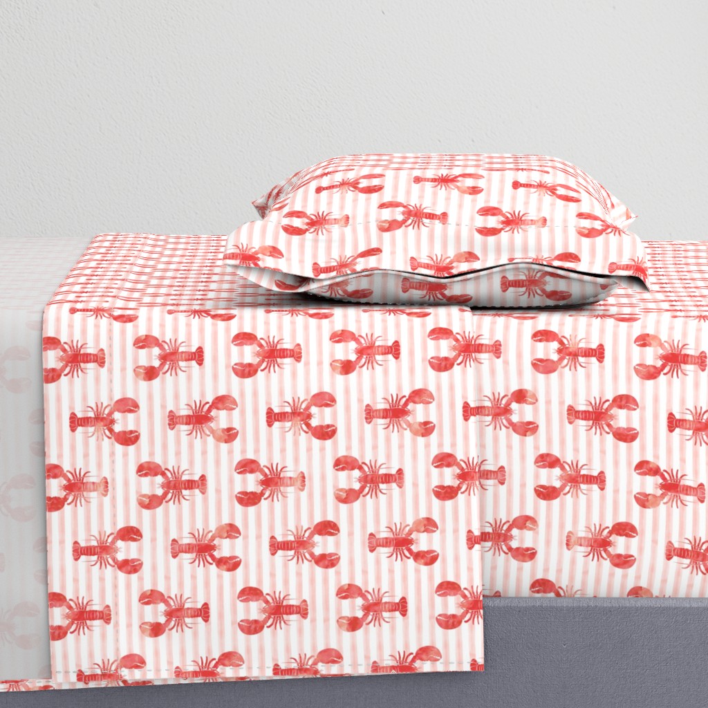 lobsters on stripes (pink & red)