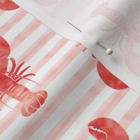 lobsters on stripes (pink & red)