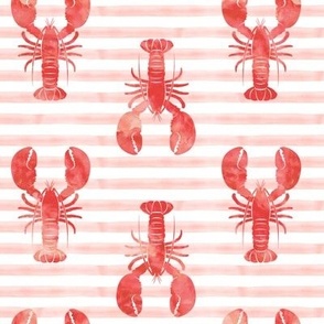 lobsters on stripes (pink & red)