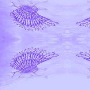 Winged cherub  violets on cloud-