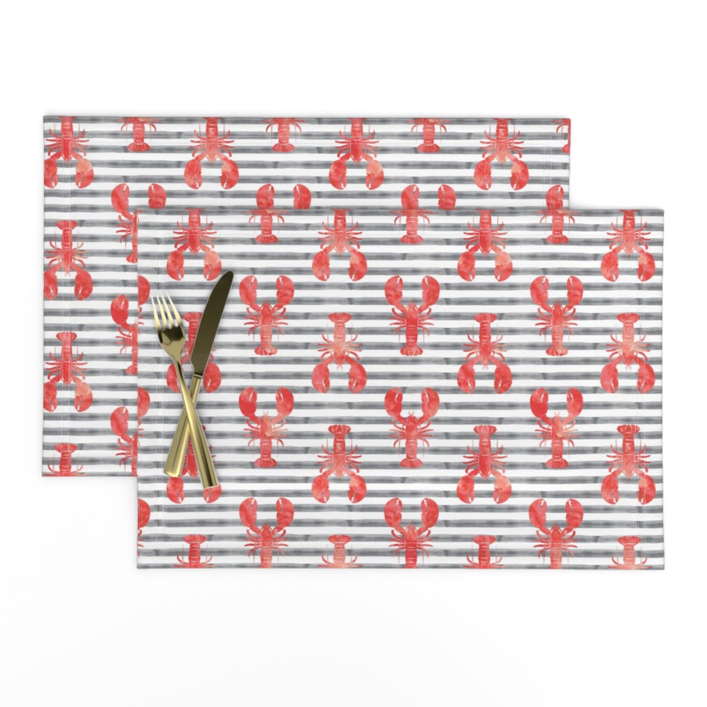 lobsters on stripes (red & grey)