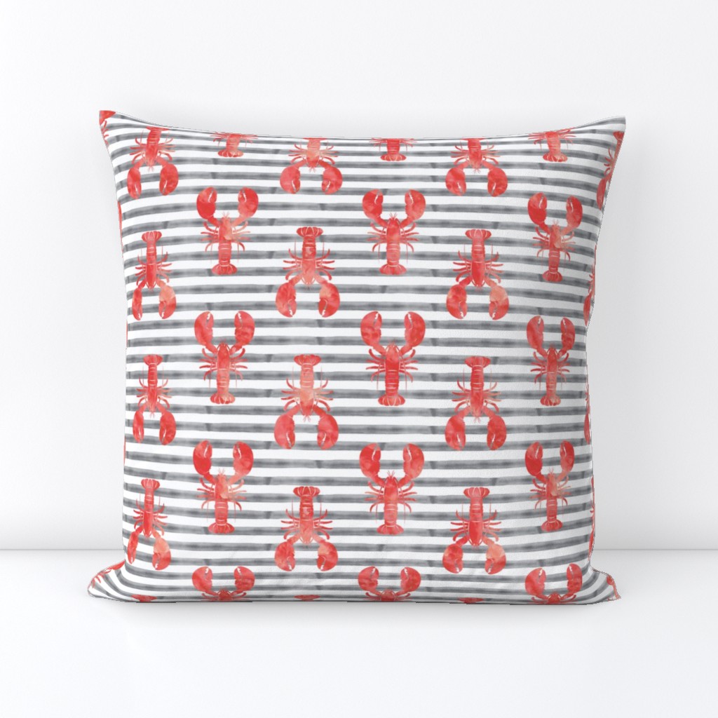 lobsters on stripes (red & grey)