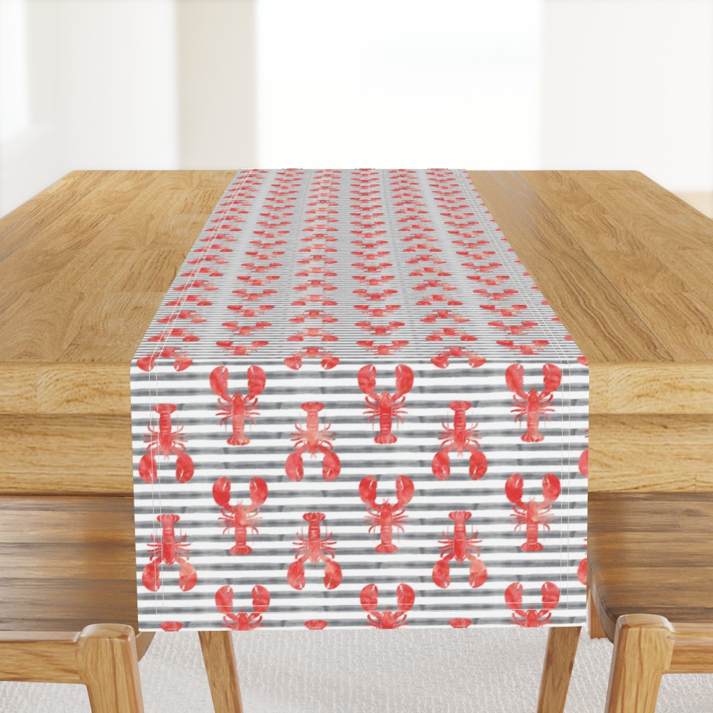 lobsters on stripes (red & grey)