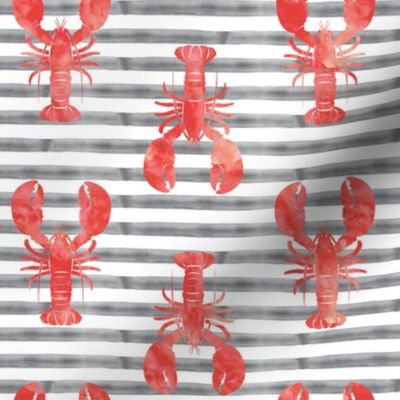 lobsters on stripes (red & grey)