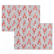 lobsters on stripes (red & grey)