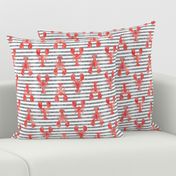 lobsters on stripes (red & grey)