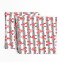 lobsters on stripes (red & grey)