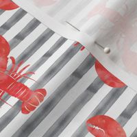 lobsters on stripes (red & grey)