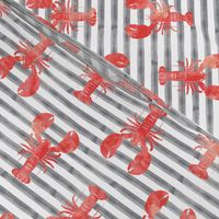 lobsters on stripes (red & grey)