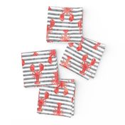 lobsters on stripes (red & grey)