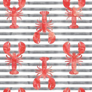 lobsters on stripes (red & grey)