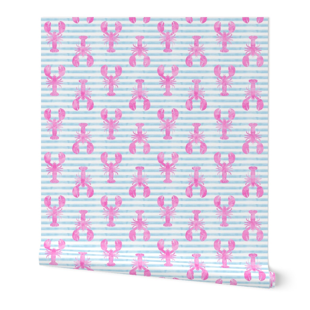 lobsters on stripes (pink and blue)