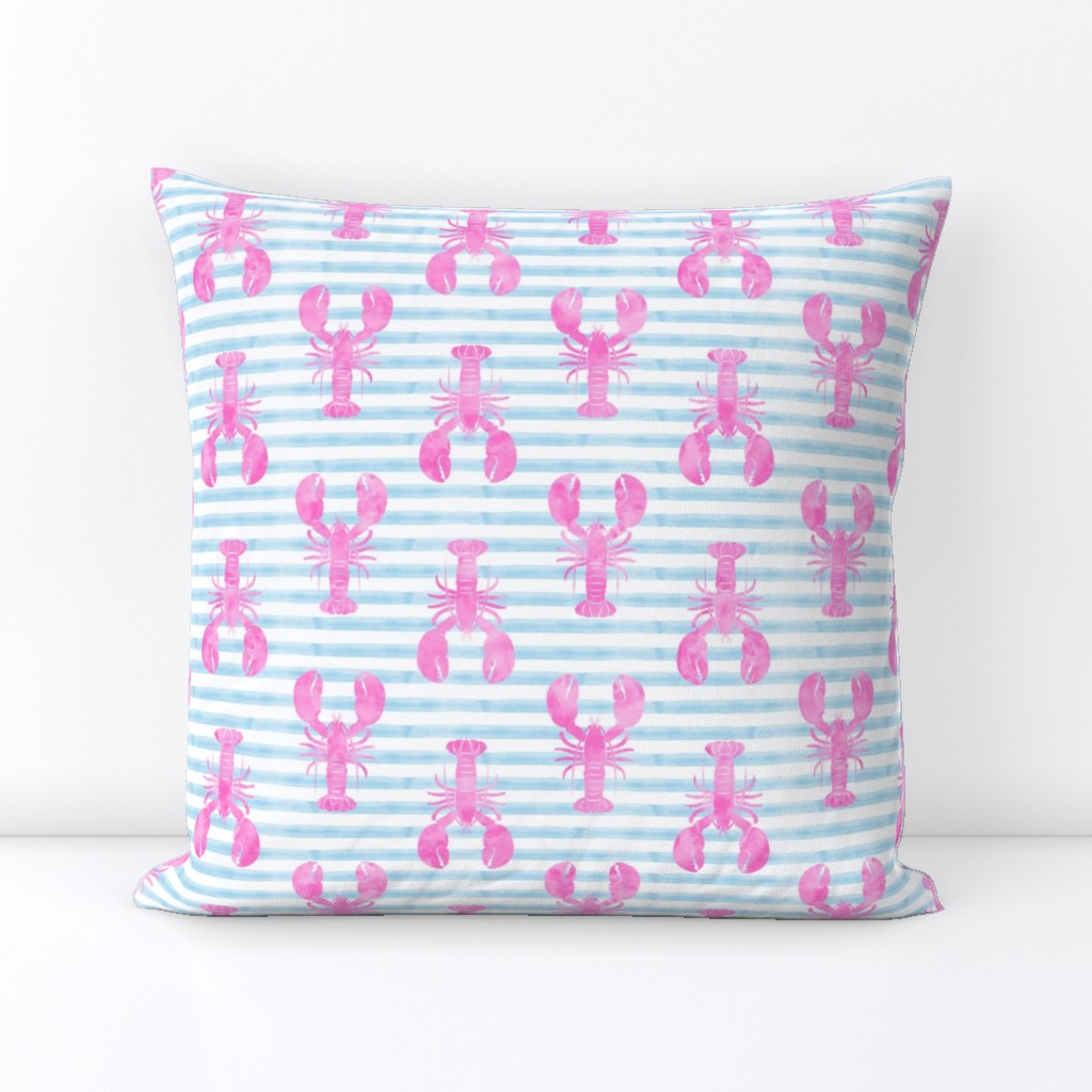 lobsters on stripes (pink and blue)