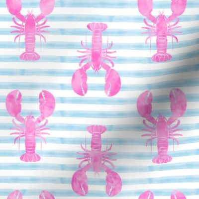 lobsters on stripes (pink and blue)