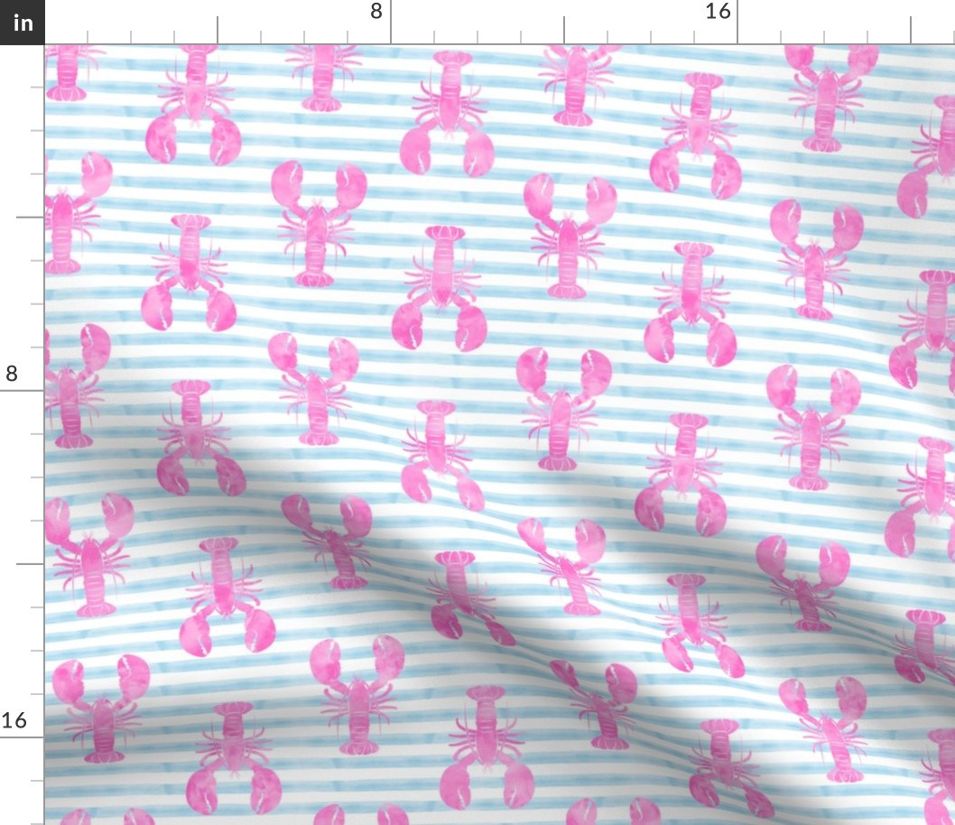 lobsters on stripes (pink and blue)