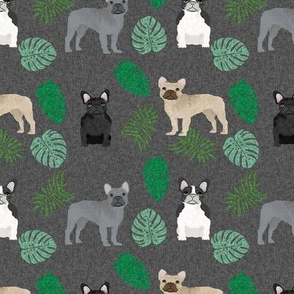 frenchie monstera french bulldog tropical dog fabric grey
