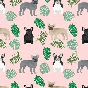 frenchie monstera french bulldog tropical dog fabric pink