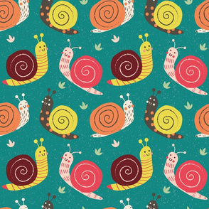 snails cute kids design with dark green background gender neutral