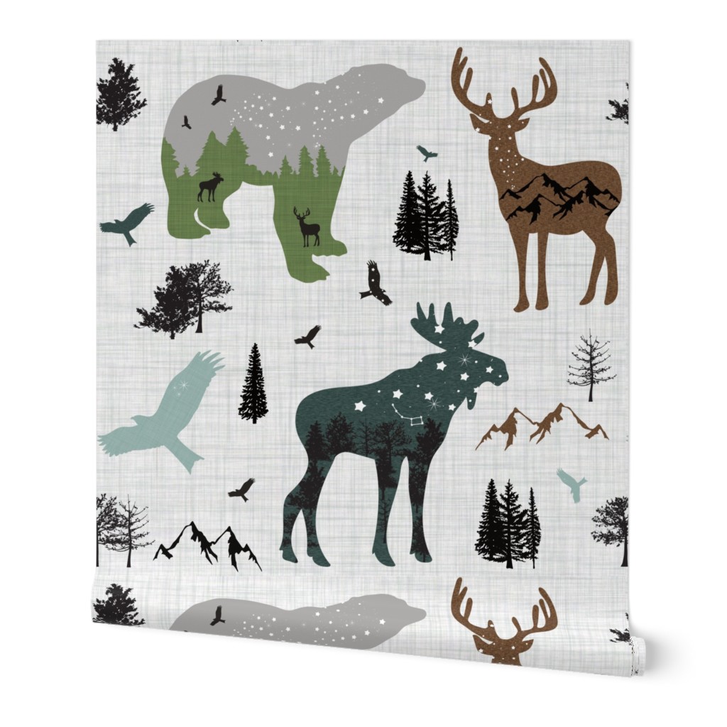 forest animals on linen