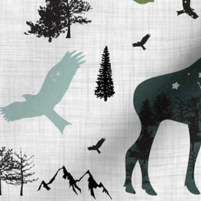 forest animals on linen