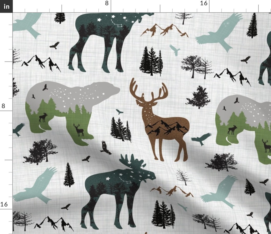 forest animals on linen