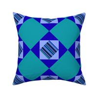 BN8 -  Cheater Quilt - Diamonds in Squares  in Blue - Lavender - Purple - Turquoise 