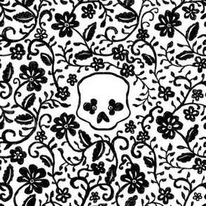 B&W Floral Skull