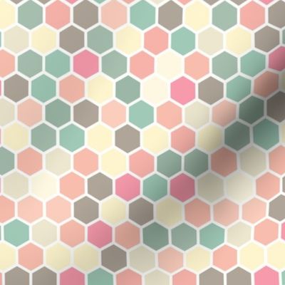 18-07T Hexagon Pastel yellow taupe blush pink peach coral tan teal green white hexagon hexie dots spots _ miss chiff Designs