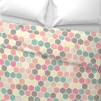 18-07G Hexagon Pastel yellow taupe blush pink peach tan white hexagon hexie dots spots _ miss chiff Designs