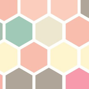 18-07G Hexagon Pastel yellow taupe blush pink peach tan white hexagon hexie dots spots _ miss chiff Designs